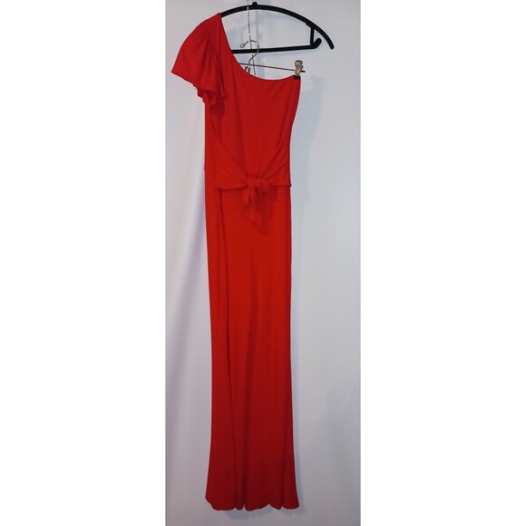 Lovers Friends Bethany Jumpsuit Small Red Women 1 Shoulder Front Tie Belt & Zip - Picture 3 of 15